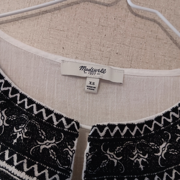 Madewell Womens Gauze Top Xs White Black Embroidered Cotton Boho Hippie Peasant - Picture 3 of 5